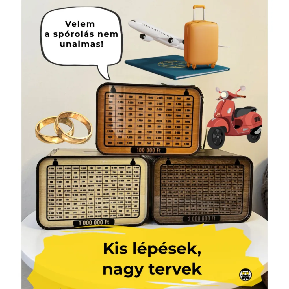 Újrahasználható fa persely letörölhető megtakarítási táblázattal – Fapapa